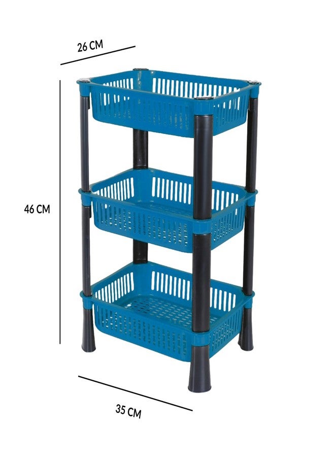 Black Olive Plastic Storage Organiser Rack - Multipurpose 3 Layer Kitchen Shelf Stand with Vegetable Baskets for Potato, Onion, & Stationery, Space Saving Storage Rack for Home, Office & Balcony(Blue) - Image 2